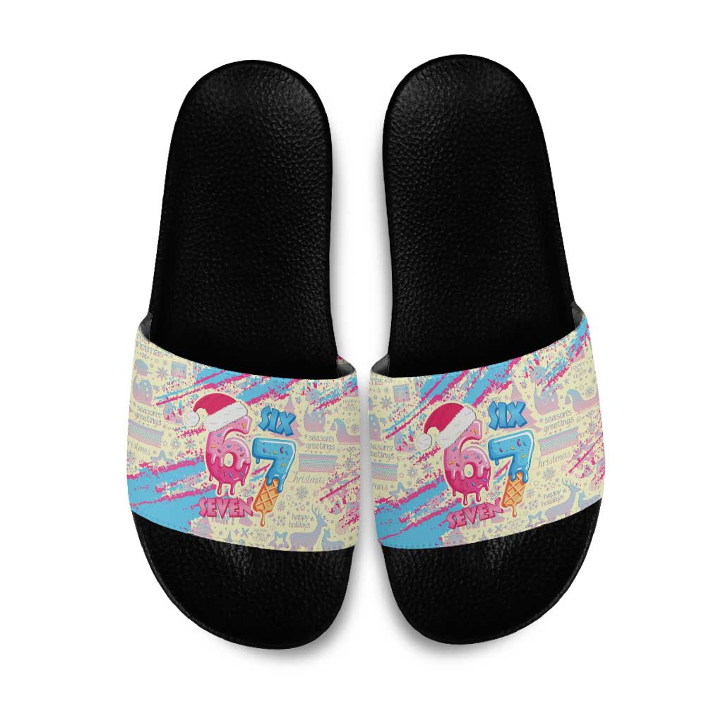 Six Seven Ice Cream Drip Slide Sandals 67 Funny Christmas Gen Alpha Slang - Wonder Print Shop