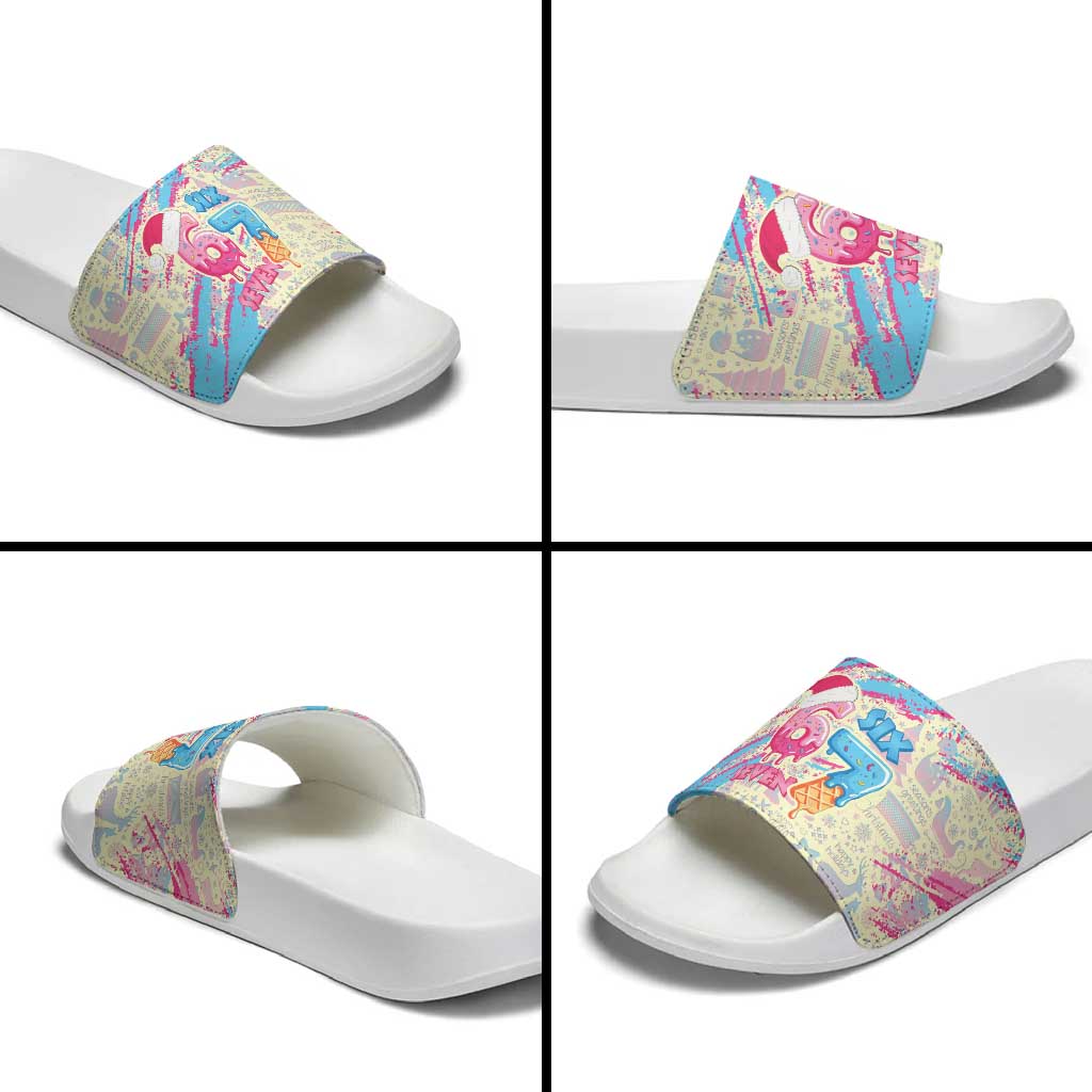 Six Seven Ice Cream Drip Slide Sandals 67 Funny Christmas Gen Alpha Slang - Wonder Print Shop