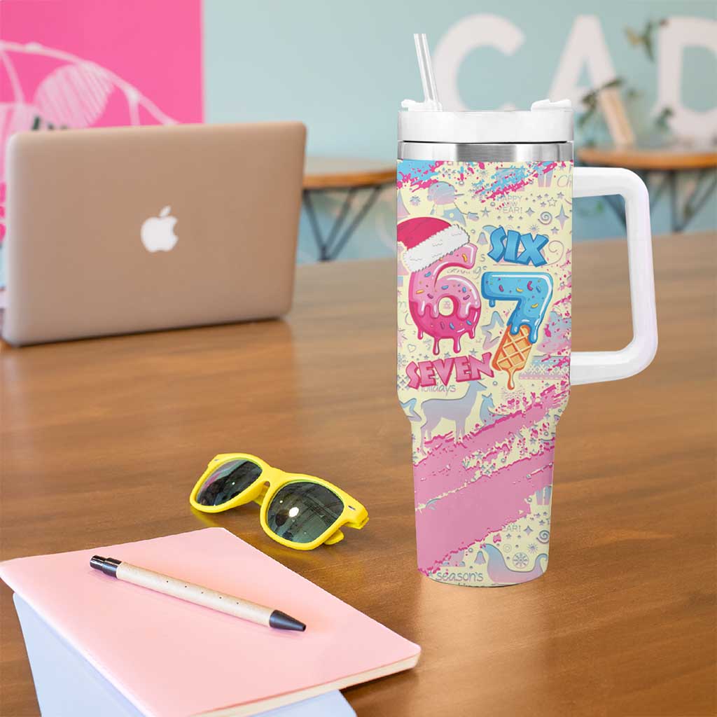 Six Seven Ice Cream Drip Tumbler With Handle 67 Funny Christmas Gen Alpha Slang - Wonder Print Shop