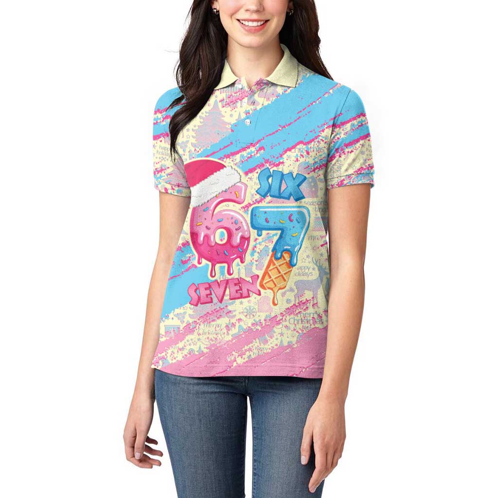 Six Seven Ice Cream Drip Women Polo Shirt 67 Funny Christmas Gen Alpha Slang - Wonder Print Shop
