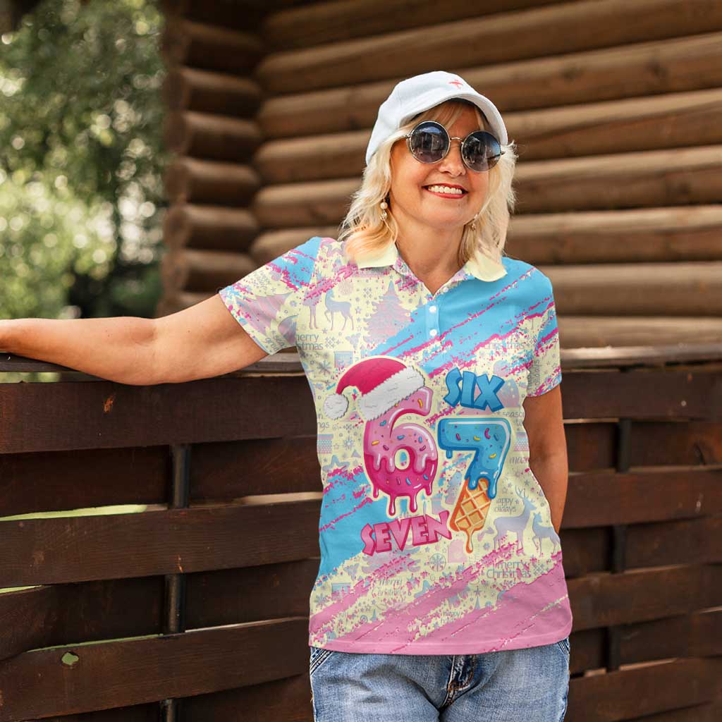 Six Seven Ice Cream Drip Women Polo Shirt 67 Funny Christmas Gen Alpha Slang - Wonder Print Shop