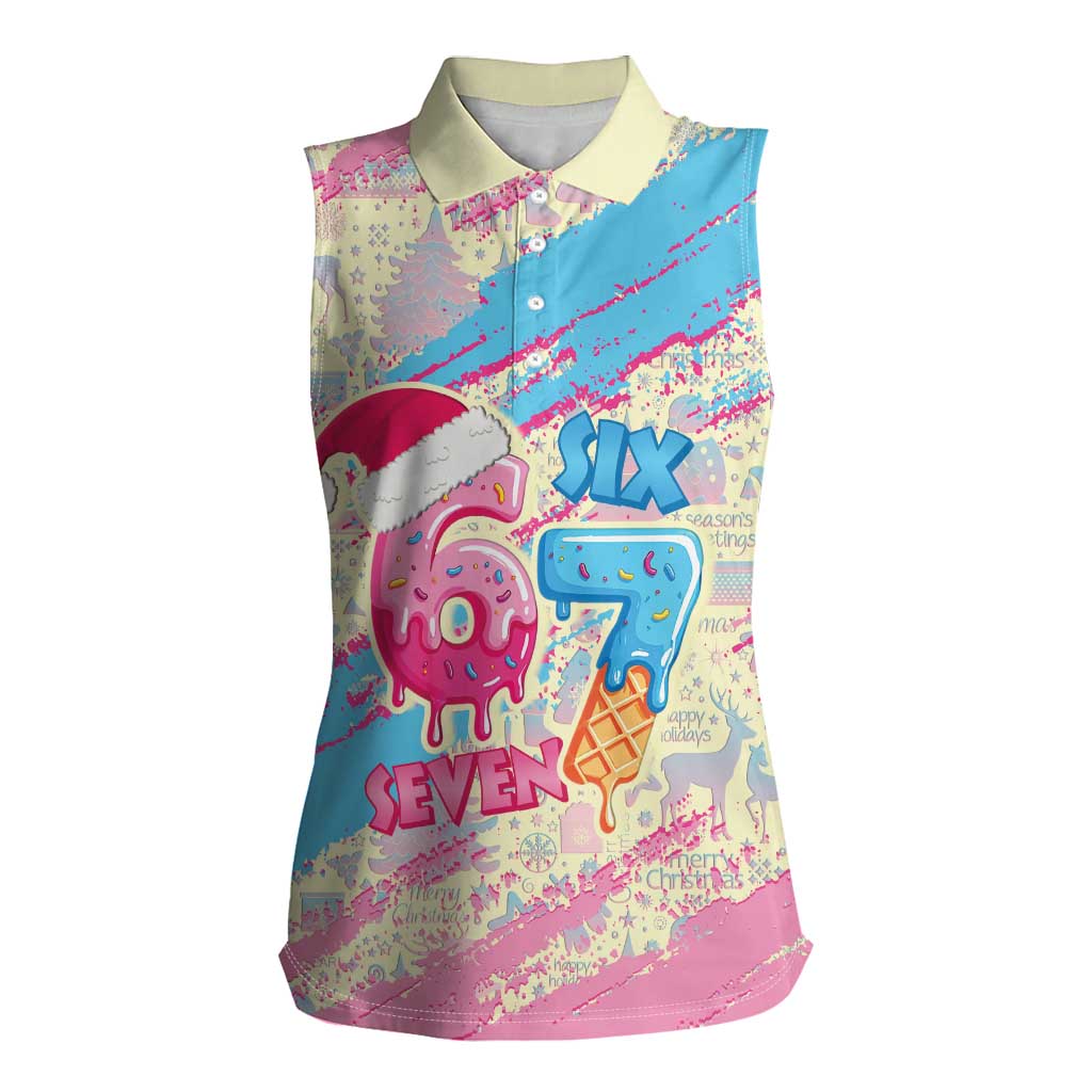 Six Seven Ice Cream Drip Women Sleeveless Polo Shirt 67 Funny Christmas Gen Alpha Slang - Wonder Print Shop