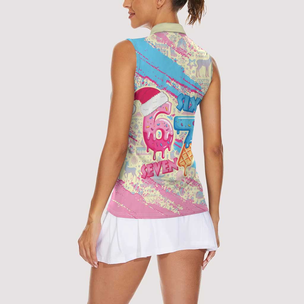Six Seven Ice Cream Drip Women Sleeveless Polo Shirt 67 Funny Christmas Gen Alpha Slang - Wonder Print Shop