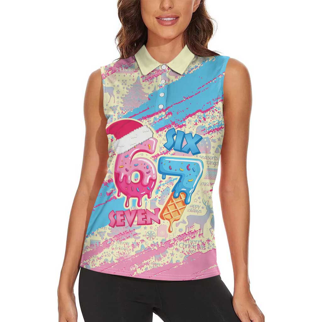 Six Seven Ice Cream Drip Women Sleeveless Polo Shirt 67 Funny Christmas Gen Alpha Slang - Wonder Print Shop
