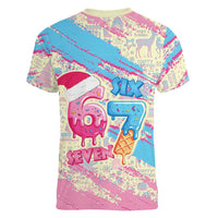 Six Seven Ice Cream Drip Women V-Neck T-Shirt 67 Funny Christmas Gen Alpha Slang - Wonder Print Shop