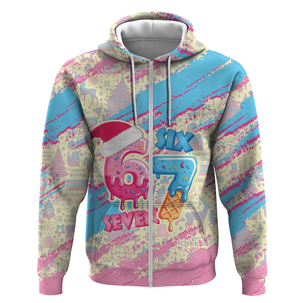 Six Seven Ice Cream Drip Zip Hoodie 67 Funny Christmas Gen Alpha Slang - Wonder Print Shop