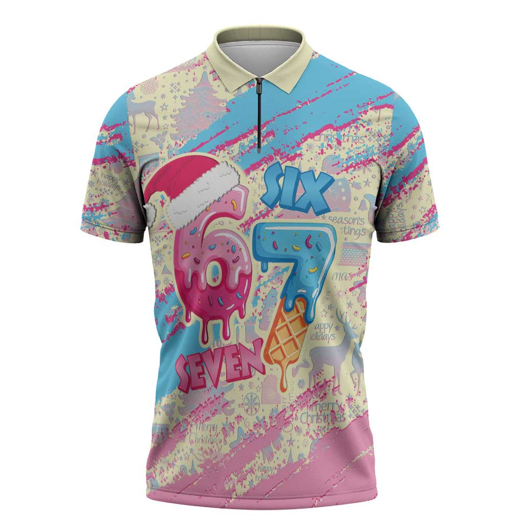 Six Seven Ice Cream Drip Zipper Polo Shirt 67 Funny Christmas Gen Alpha Slang - Wonder Print Shop