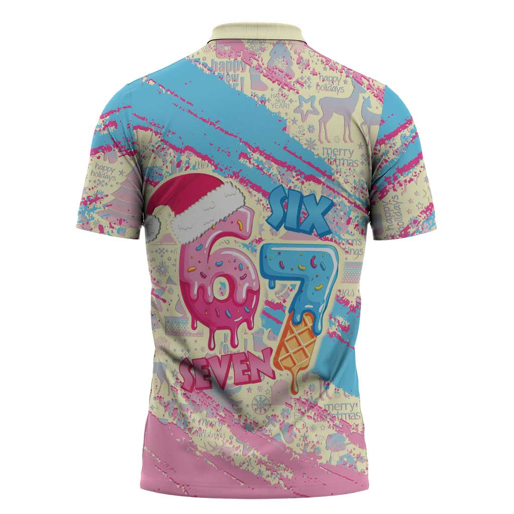 Six Seven Ice Cream Drip Zipper Polo Shirt 67 Funny Christmas Gen Alpha Slang - Wonder Print Shop