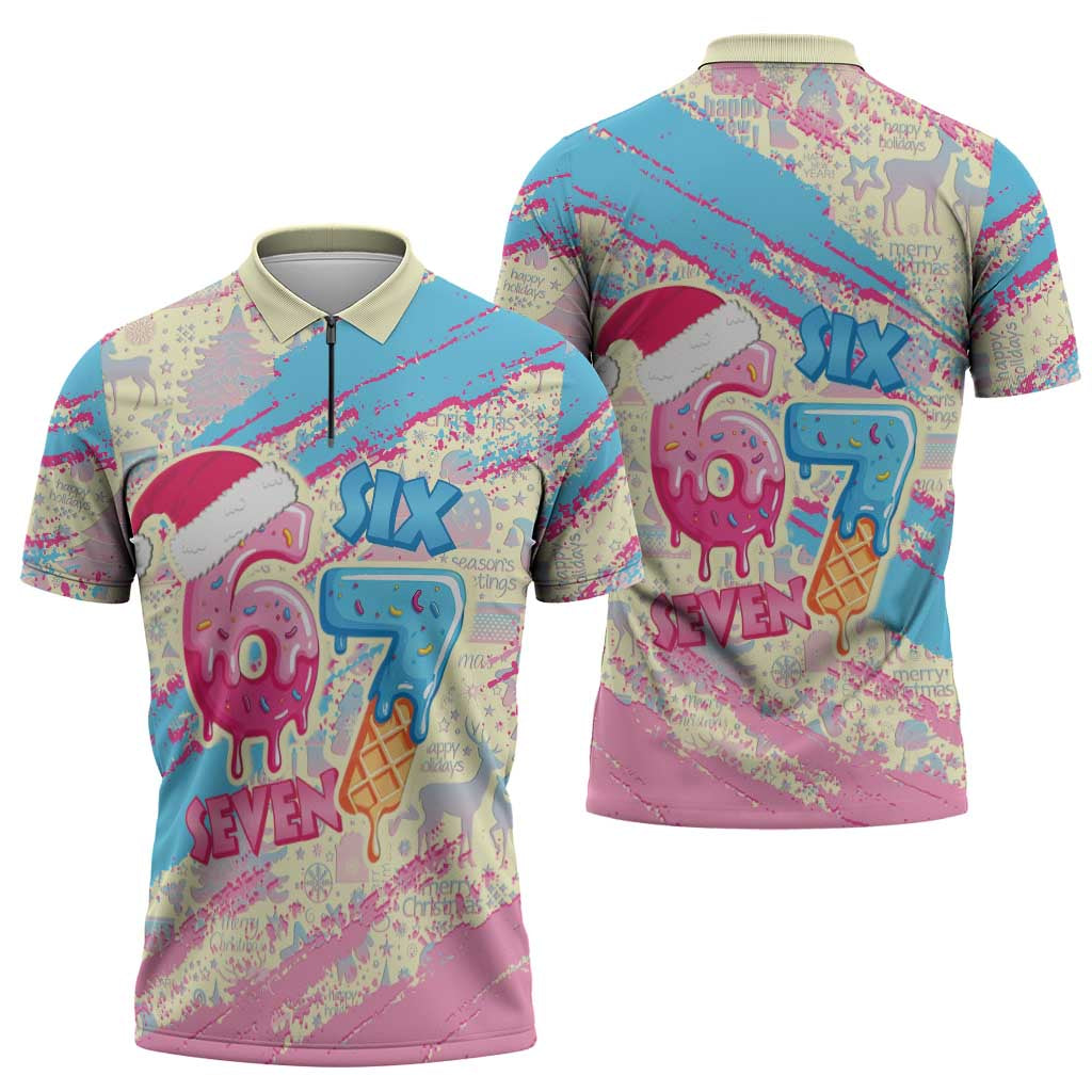 Six Seven Ice Cream Drip Zipper Polo Shirt 67 Funny Christmas Gen Alpha Slang - Wonder Print Shop