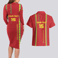 Custom Guinea Bissau Football Couples Matching Long Sleeve Bodycon Dress and Hawaiian Shirt Go Djurtus - Red Ver - Wonder Print Shop