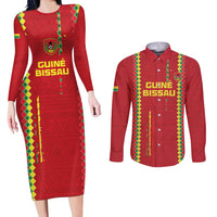 Custom Guinea Bissau Football Couples Matching Long Sleeve Bodycon Dress and Long Sleeve Button Shirt Go Djurtus - Red Ver - Wonder Print Shop