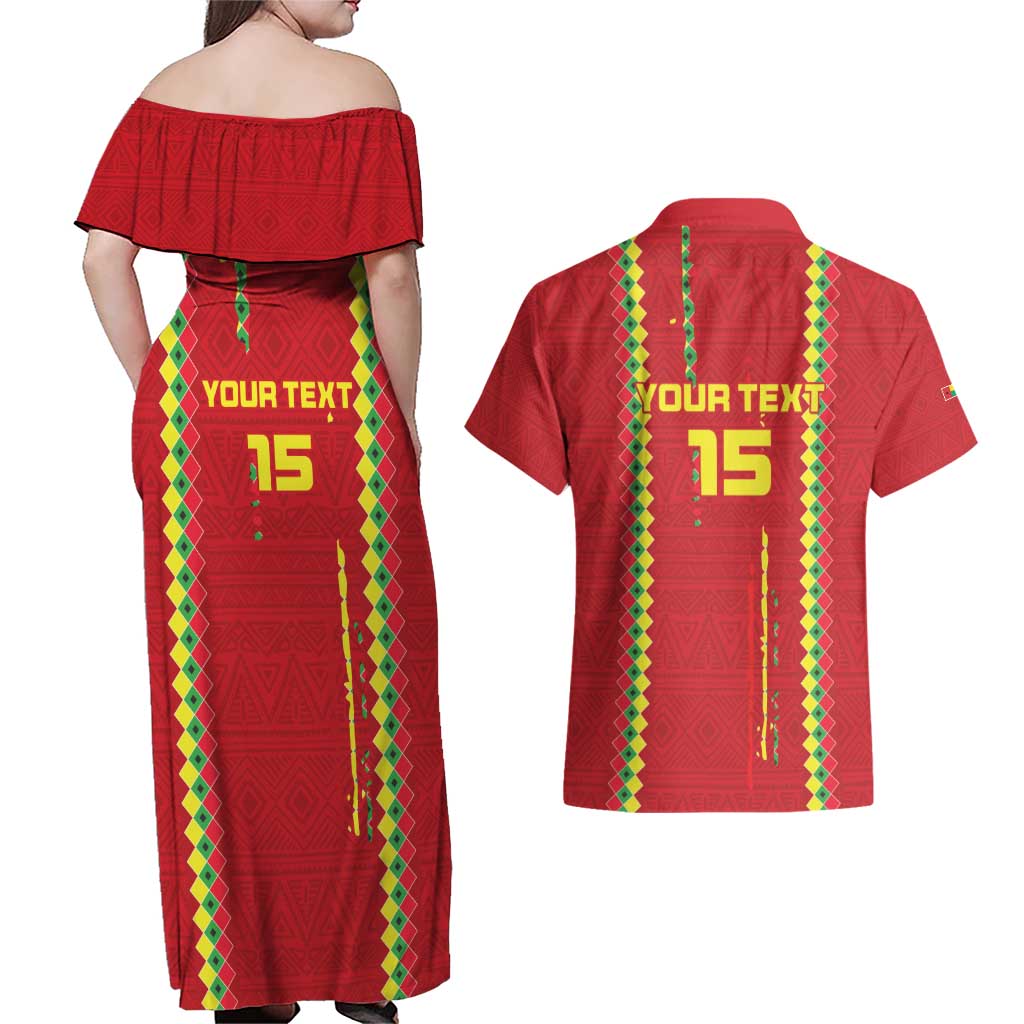Custom Guinea Bissau Football Couples Matching Off Shoulder Maxi Dress and Hawaiian Shirt Go Djurtus - Red Ver - Wonder Print Shop