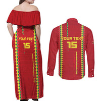Custom Guinea Bissau Football Couples Matching Off Shoulder Maxi Dress and Long Sleeve Button Shirt Go Djurtus - Red Ver - Wonder Print Shop