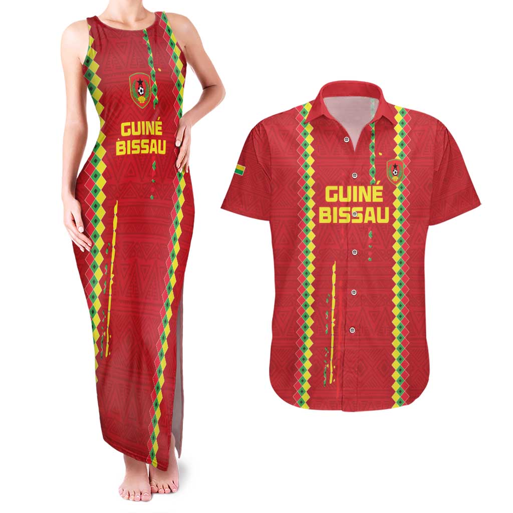 Custom Guinea Bissau Football Couples Matching Tank Maxi Dress and Hawaiian Shirt Go Djurtus - Red Ver - Wonder Print Shop