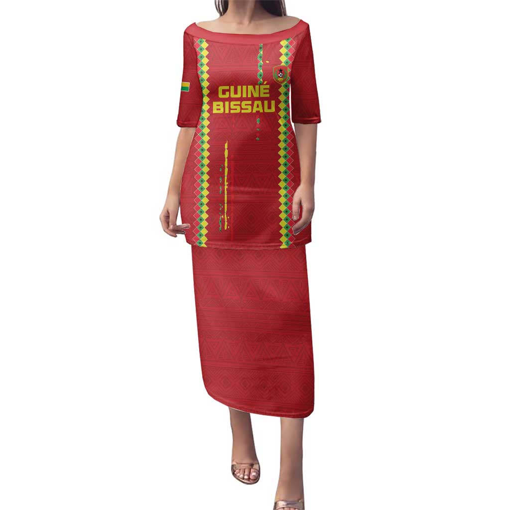 Custom Guinea Bissau Football Family Matching Puletasi and Hawaiian Shirt Go Djurtus - Red Ver - Wonder Print Shop
