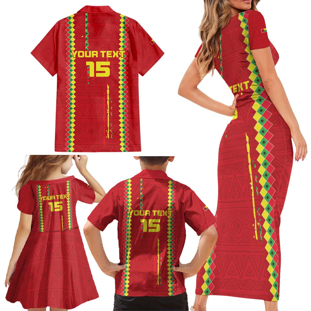 Custom Guinea Bissau Football Family Matching Short Sleeve Bodycon Dress and Hawaiian Shirt Go Djurtus - Red Ver - Wonder Print Shop