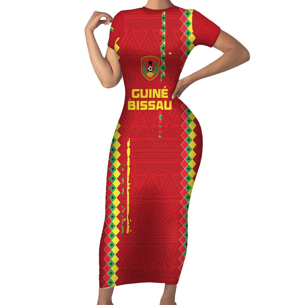 Custom Guinea Bissau Football Family Matching Short Sleeve Bodycon Dress and Hawaiian Shirt Go Djurtus - Red Ver - Wonder Print Shop