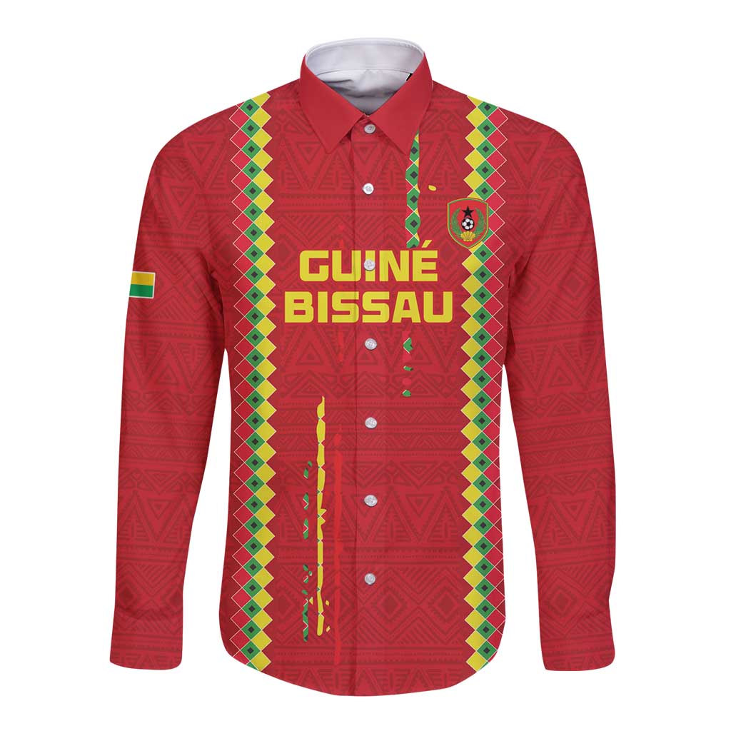 Custom Guinea Bissau Football Long Sleeve Button Shirt Go Djurtus - Red Ver - Wonder Print Shop