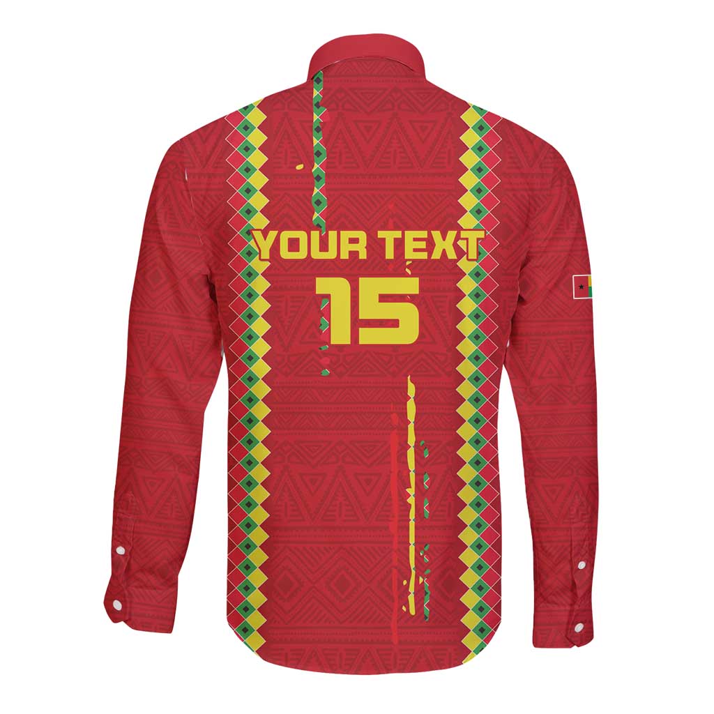 Custom Guinea Bissau Football Long Sleeve Button Shirt Go Djurtus - Red Ver - Wonder Print Shop