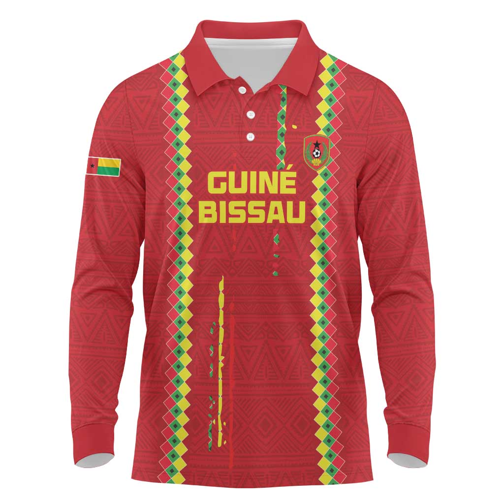 Custom Guinea Bissau Football Long Sleeve Polo Shirt Go Djurtus - Red Ver - Wonder Print Shop