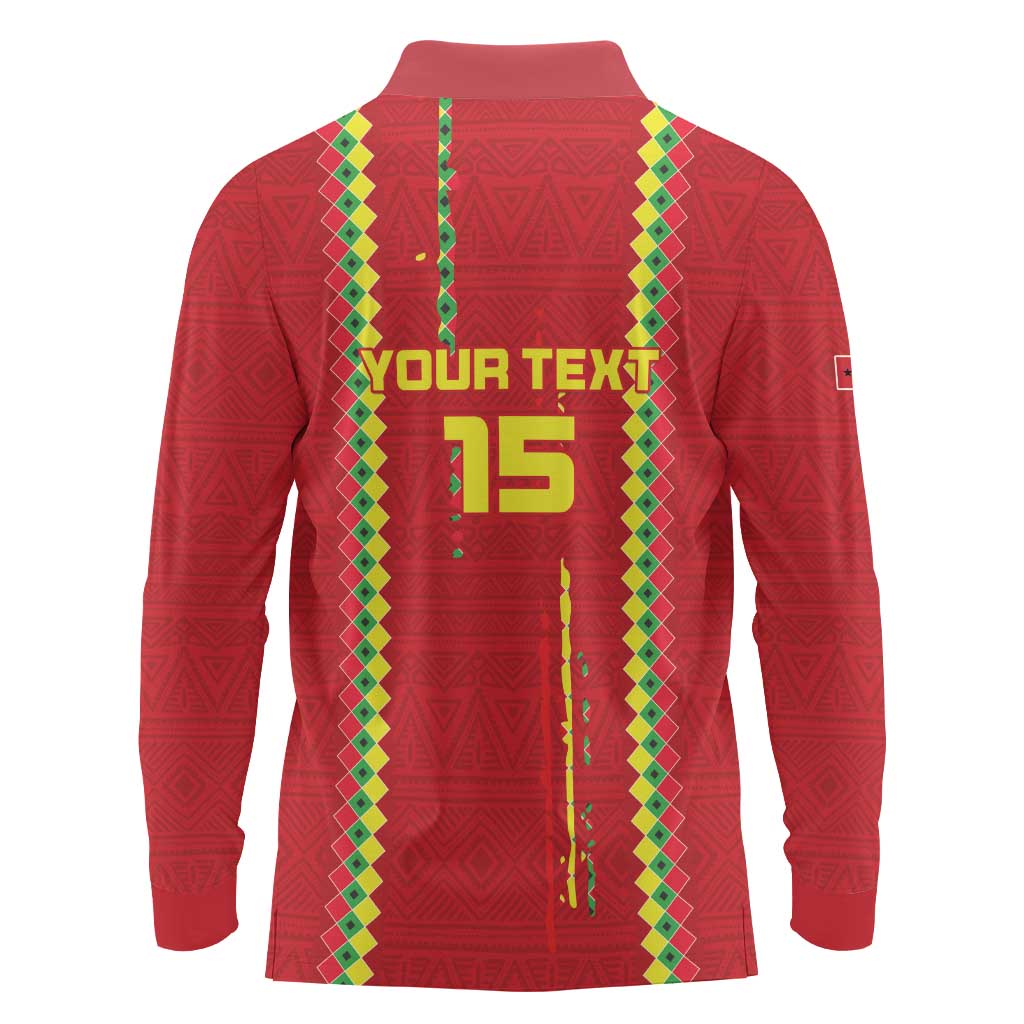 Custom Guinea Bissau Football Long Sleeve Polo Shirt Go Djurtus - Red Ver - Wonder Print Shop