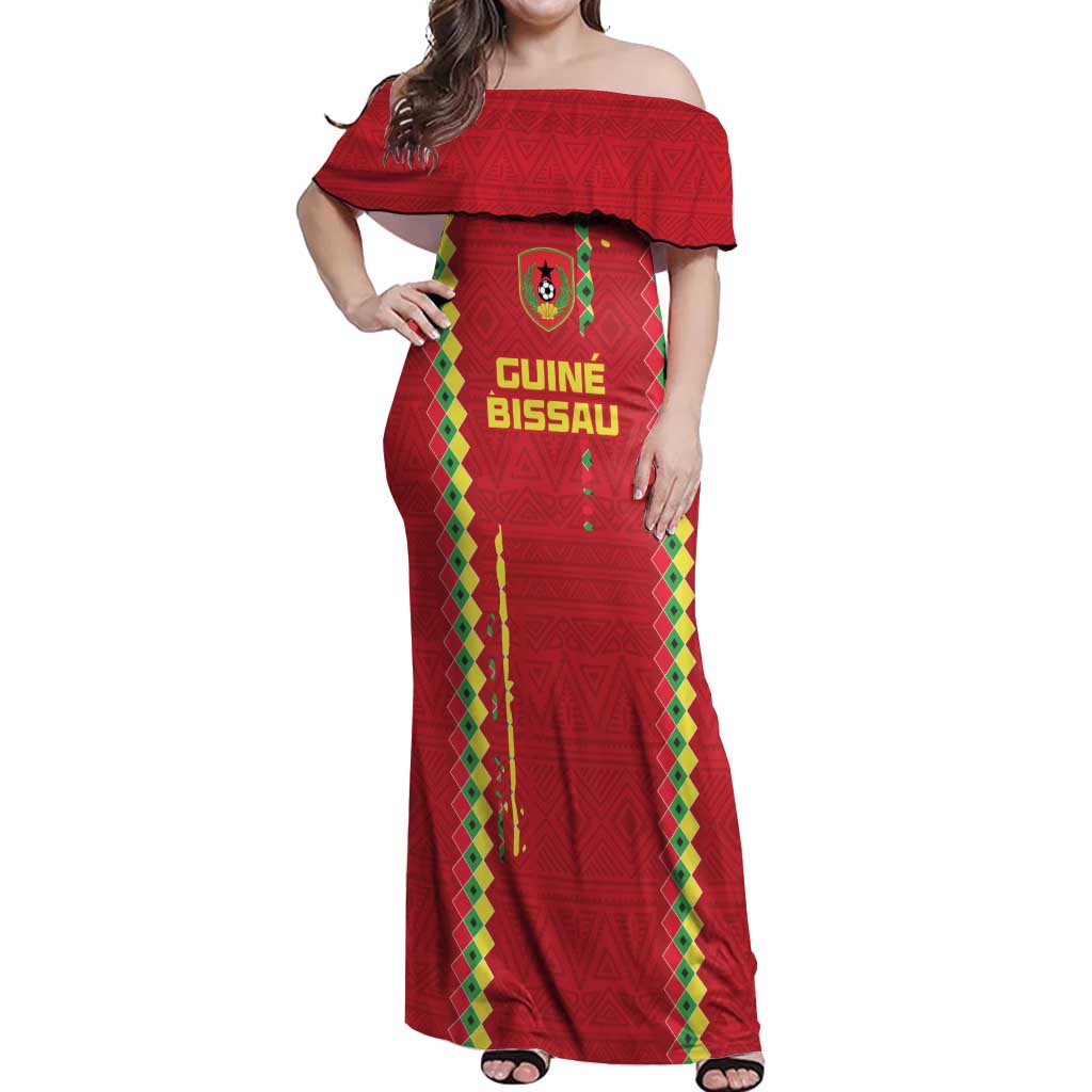 Custom Guinea Bissau Football Off Shoulder Maxi Dress Go Djurtus - Red Ver - Wonder Print Shop