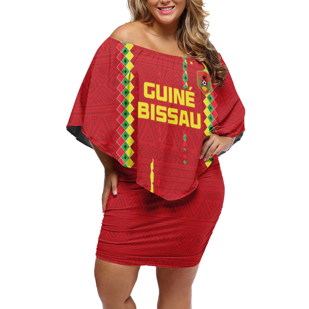 Custom Guinea Bissau Football Off Shoulder Short Dress Go Djurtus - Red Ver - Wonder Print Shop