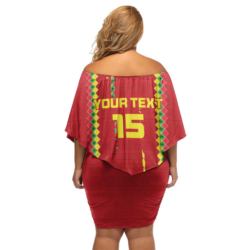 Custom Guinea Bissau Football Off Shoulder Short Dress Go Djurtus - Red Ver - Wonder Print Shop