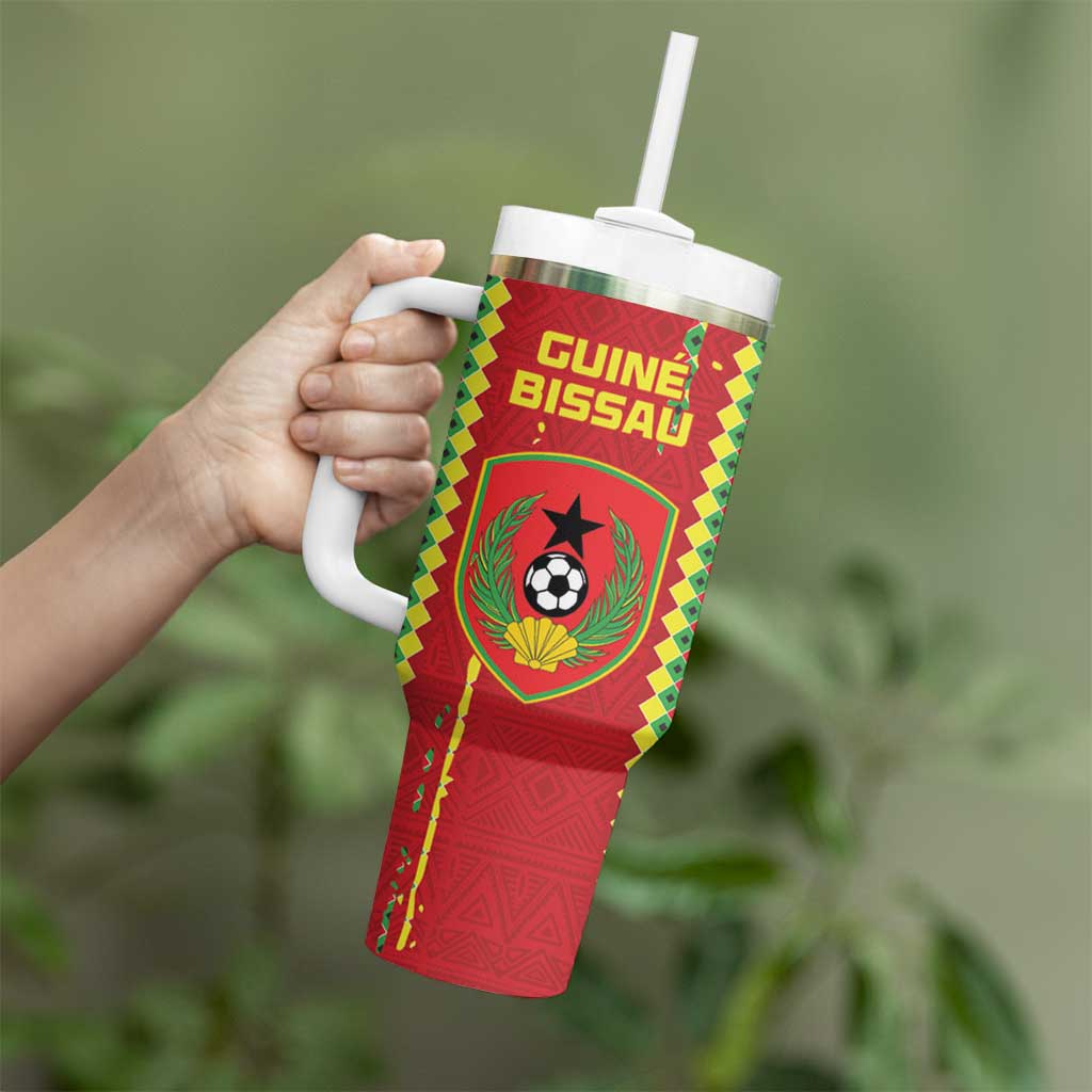 Custom Guinea Bissau Football Tumbler With Handle Go Djurtus - Red Ver - Wonder Print Shop