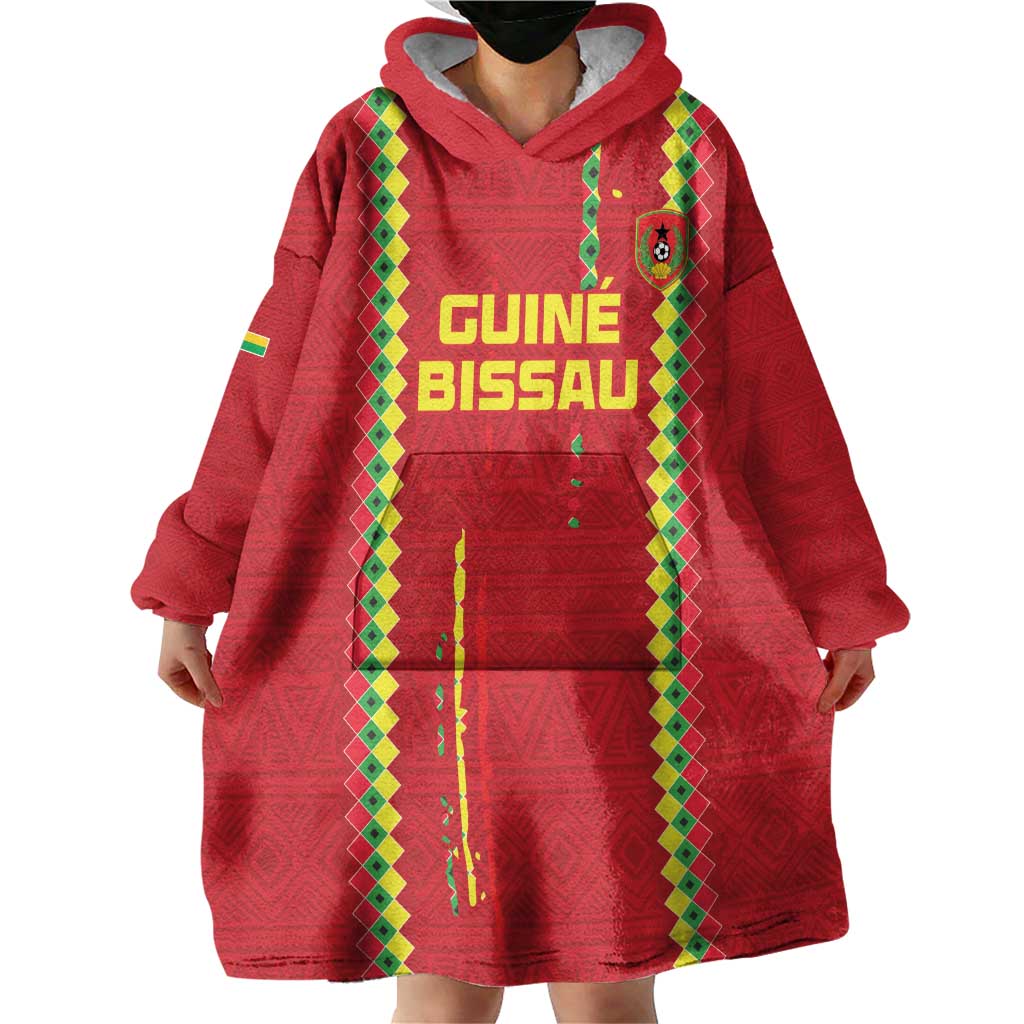 Custom Guinea Bissau Football Wearable Blanket Hoodie Go Djurtus - Red Ver - Wonder Print Shop