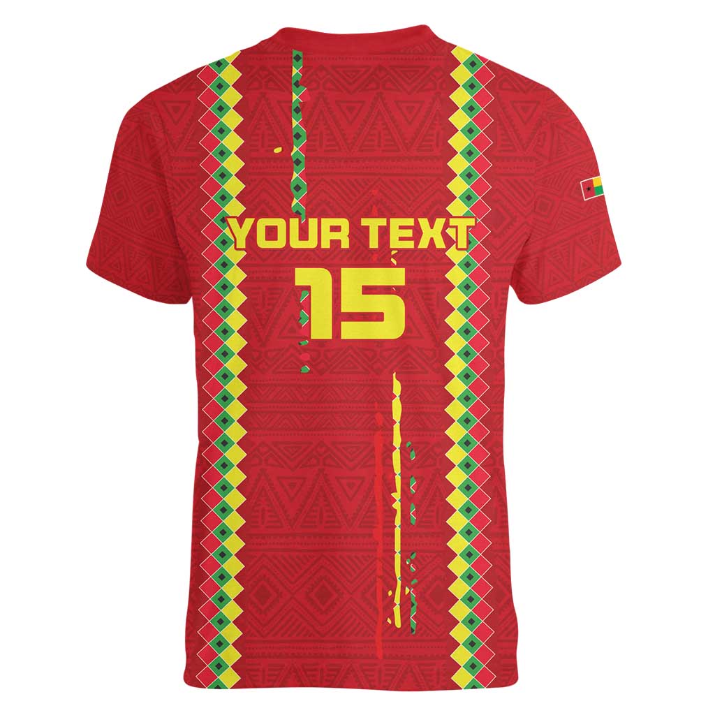 Custom Guinea Bissau Football Women V-Neck T-Shirt Go Djurtus - Red Ver - Wonder Print Shop