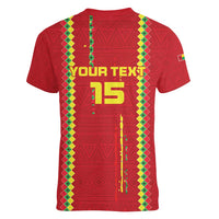Custom Guinea Bissau Football Women V-Neck T-Shirt Go Djurtus - Red Ver - Wonder Print Shop