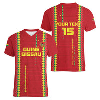 Custom Guinea Bissau Football Women V-Neck T-Shirt Go Djurtus - Red Ver - Wonder Print Shop
