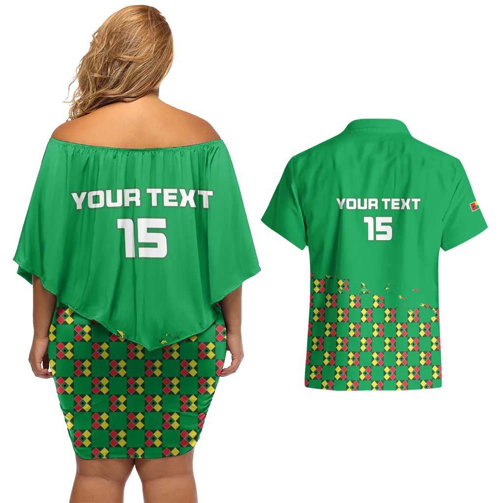 Custom Guinea Bissau Football Couples Matching Off Shoulder Short Dress and Hawaiian Shirt Go Djurtus - Green Ver - Wonder Print Shop