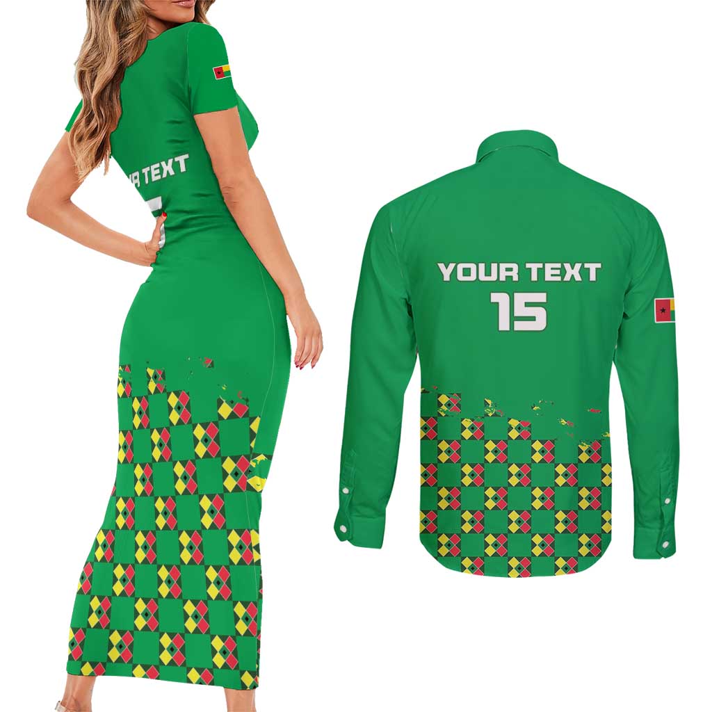 Custom Guinea Bissau Football Couples Matching Short Sleeve Bodycon Dress and Long Sleeve Button Shirt Go Djurtus - Green Ver - Wonder Print Shop