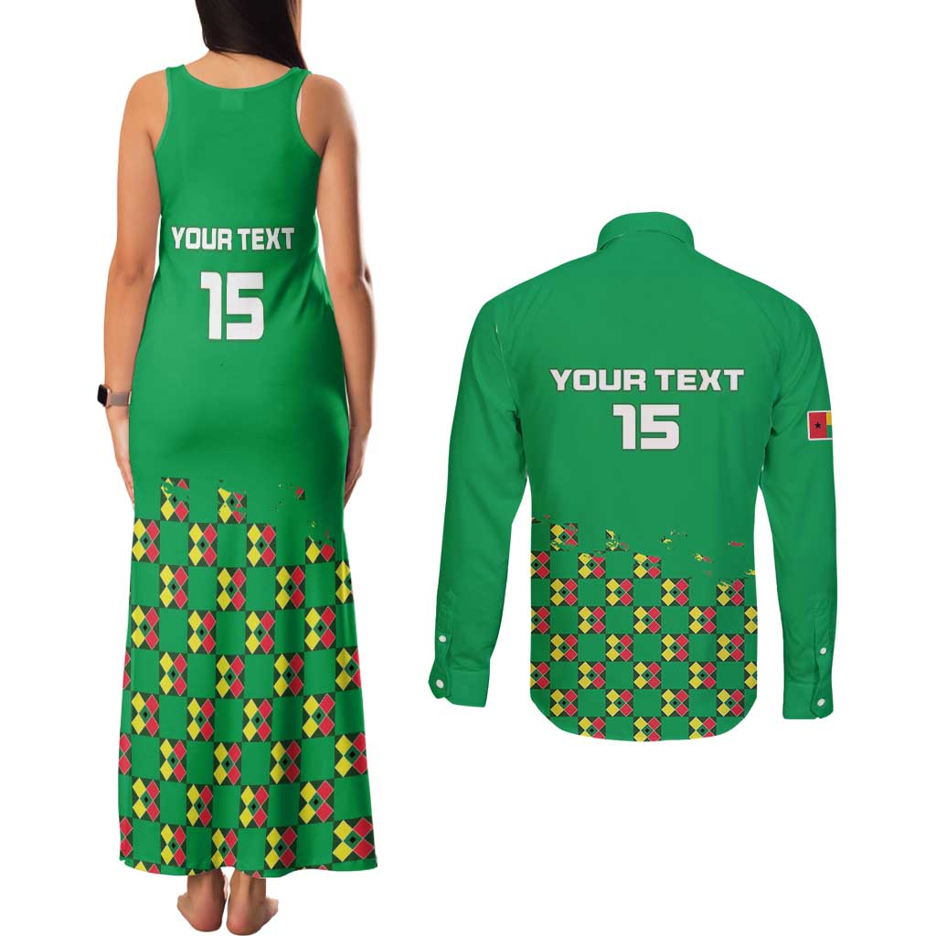 Custom Guinea Bissau Football Couples Matching Tank Maxi Dress and Long Sleeve Button Shirt Go Djurtus - Green Ver - Wonder Print Shop