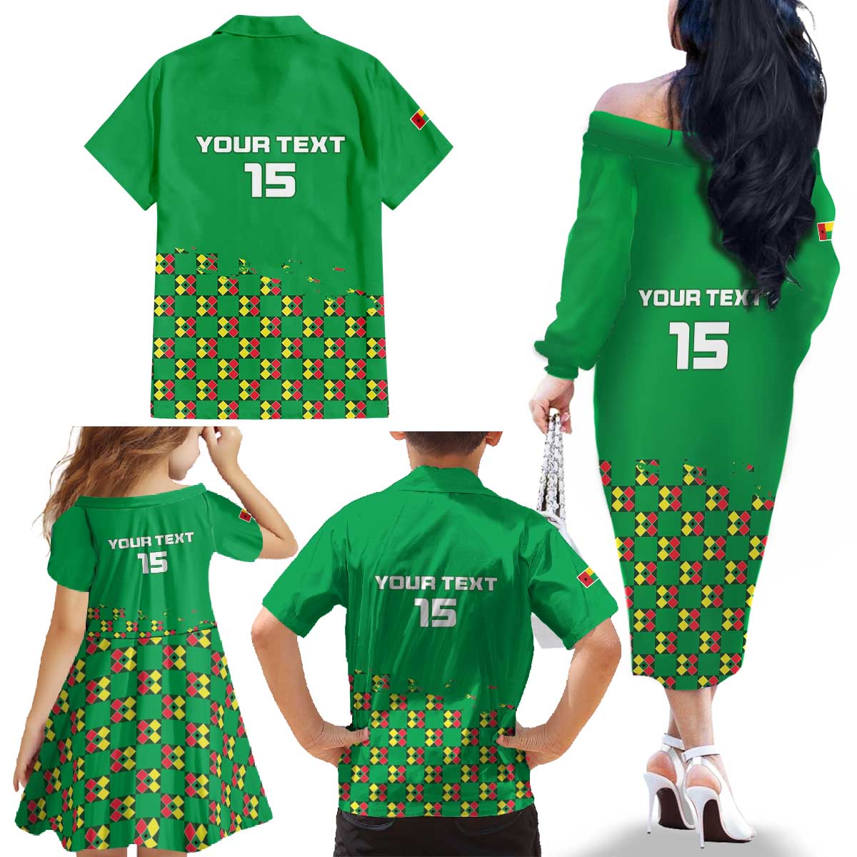 Custom Guinea Bissau Football Family Matching Off The Shoulder Long Sleeve Dress and Hawaiian Shirt Go Djurtus - Green Ver - Wonder Print Shop