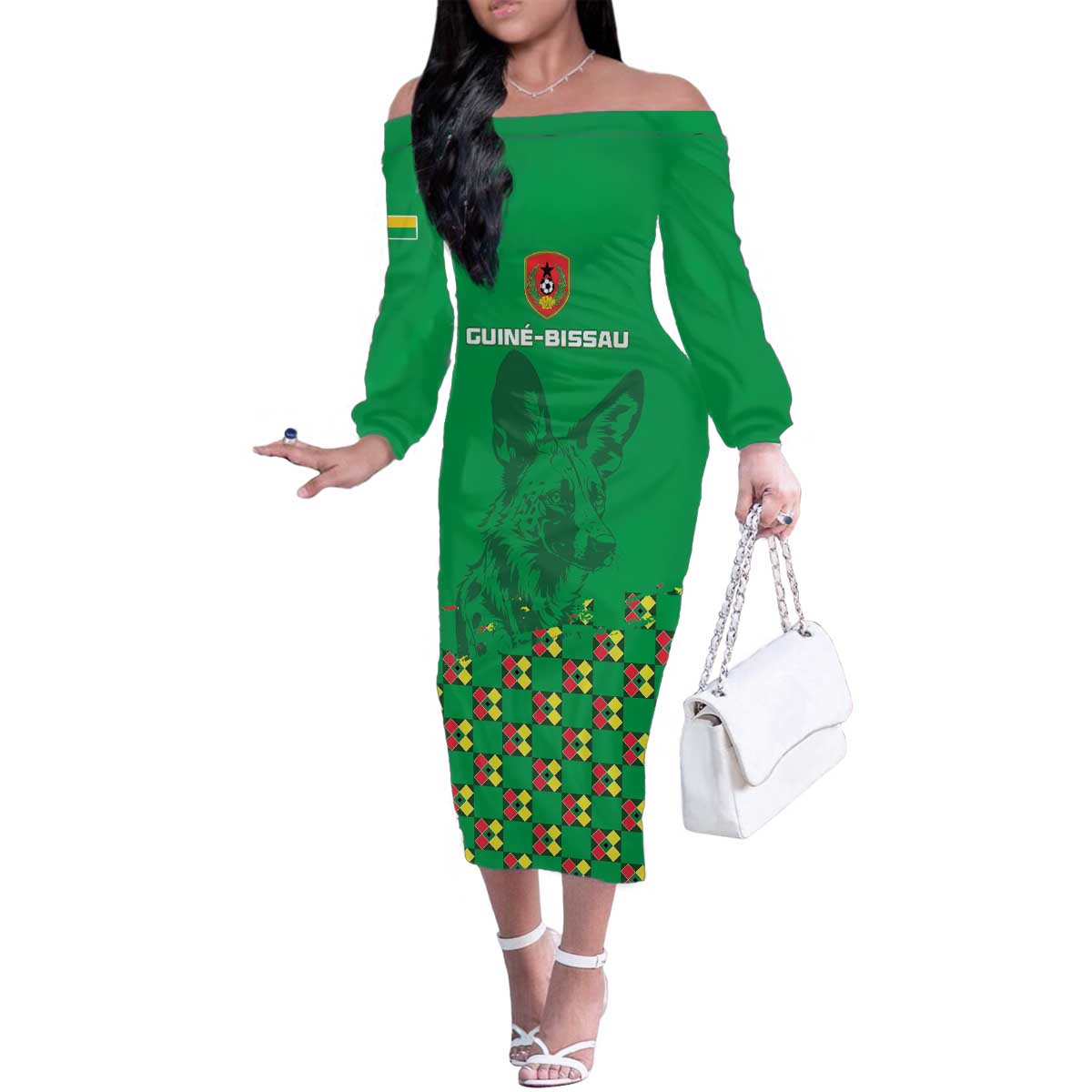 Custom Guinea Bissau Football Family Matching Off The Shoulder Long Sleeve Dress and Hawaiian Shirt Go Djurtus - Green Ver - Wonder Print Shop