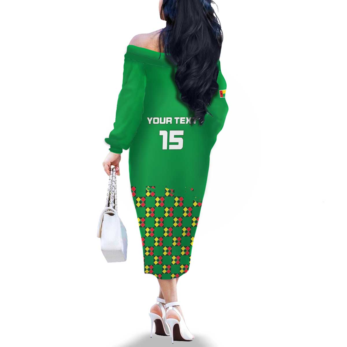 Custom Guinea Bissau Football Family Matching Off The Shoulder Long Sleeve Dress and Hawaiian Shirt Go Djurtus - Green Ver - Wonder Print Shop