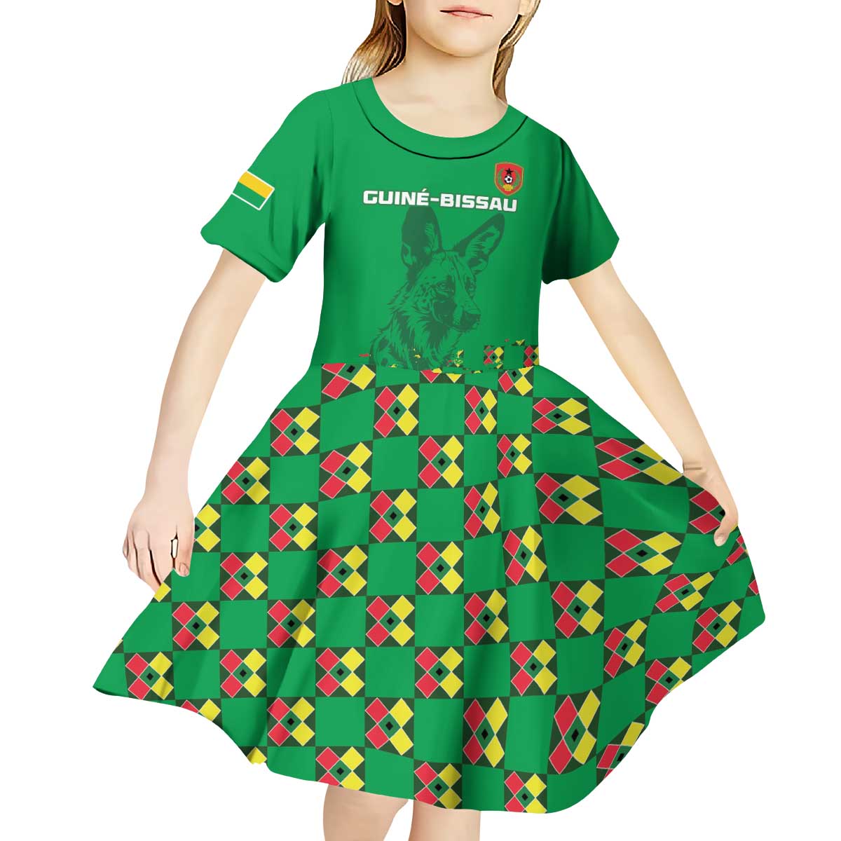 Custom Guinea Bissau Football Kid Short Sleeve Dress Go Djurtus - Green Ver - Wonder Print Shop