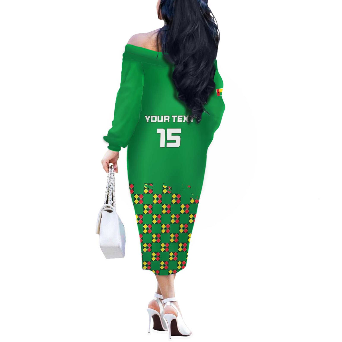 Custom Guinea Bissau Football Off The Shoulder Long Sleeve Dress Go Djurtus - Green Ver - Wonder Print Shop