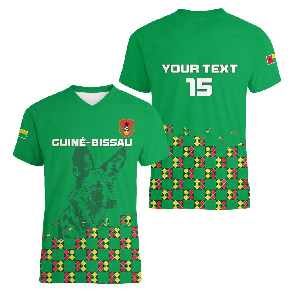Custom Guinea Bissau Football Women V-Neck T-Shirt Go Djurtus - Green Ver - Wonder Print Shop