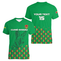 Custom Guinea Bissau Football Women V-Neck T-Shirt Go Djurtus - Green Ver - Wonder Print Shop