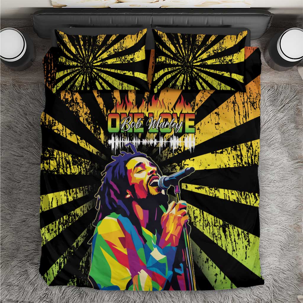 Reggae Legend Bob Bedding Set Grunge Style - Wonder Print Shop