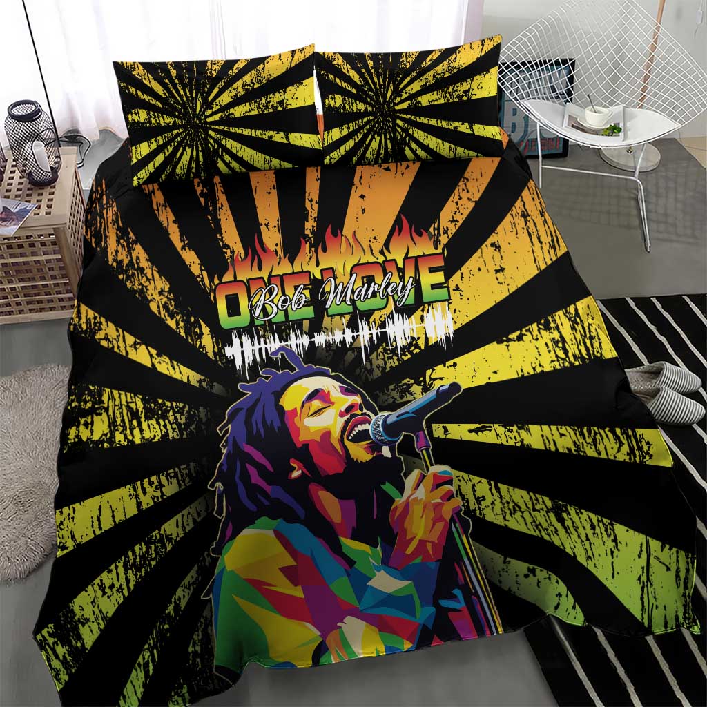 Reggae Legend Bob Bedding Set Grunge Style - Wonder Print Shop