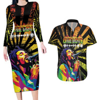 Reggae Legend Bob Couples Matching Long Sleeve Bodycon Dress and Hawaiian Shirt Grunge Style - Wonder Print Shop