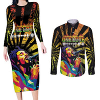 Reggae Legend Bob Couples Matching Long Sleeve Bodycon Dress and Long Sleeve Button Shirt Grunge Style - Wonder Print Shop