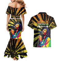 Reggae Legend Bob Couples Matching Mermaid Dress and Hawaiian Shirt Grunge Style - Wonder Print Shop