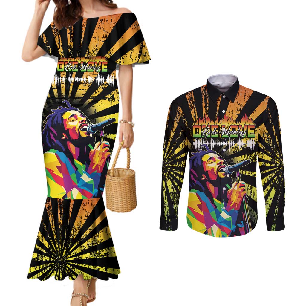 Reggae Legend Bob Couples Matching Mermaid Dress and Long Sleeve Button Shirt Grunge Style