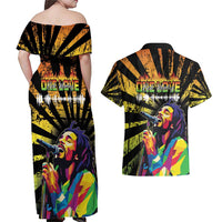 Reggae Legend Bob Couples Matching Off Shoulder Maxi Dress and Hawaiian Shirt Grunge Style - Wonder Print Shop